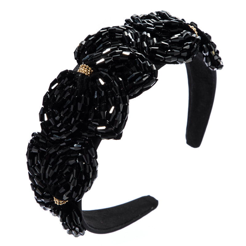 High Quality Hair Hoop Ladies Hand-String Crystal Flower Shape Super Flash Wide-Brimmed Head Hoop Fashion Trendy Hair Press