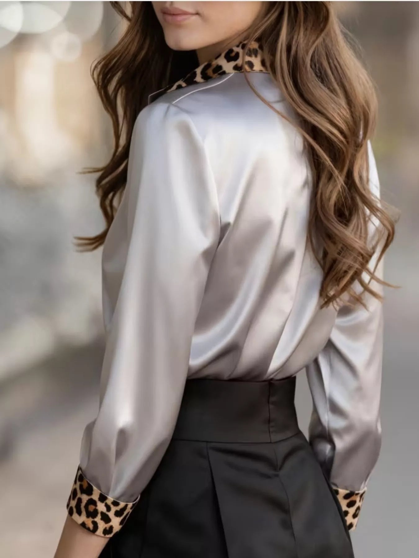 Leopard Trim Button Up Shirt