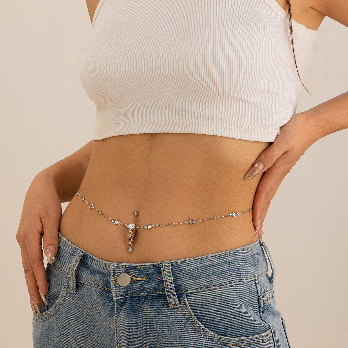 Trendy round bead alloy tassel pendant waist chain BodyChain simple temperament waist accessory for women