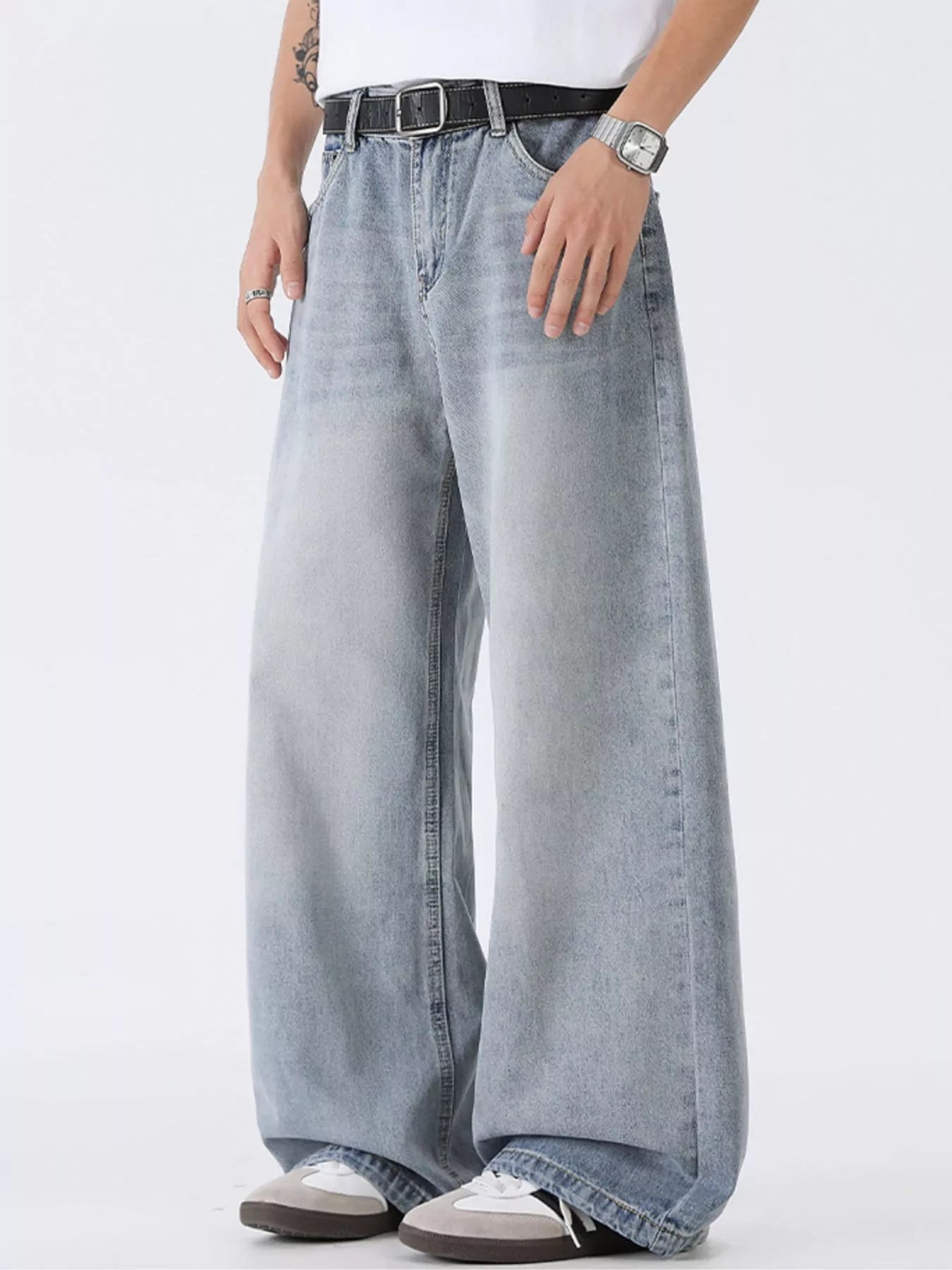 Men's Full Size Washed Wide Leg Jeans Plus Size