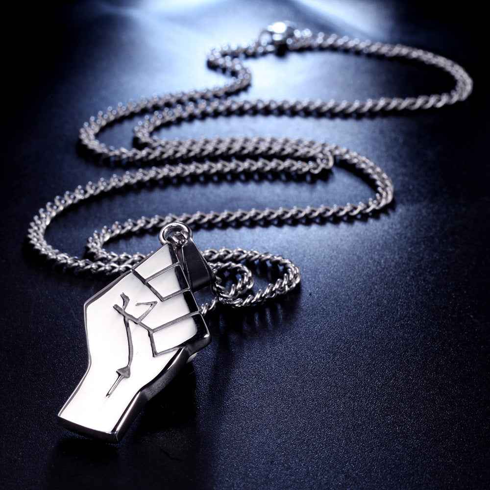 Mens Gold Fist Pendant Necklace in Titanium Steel with Gold Finish