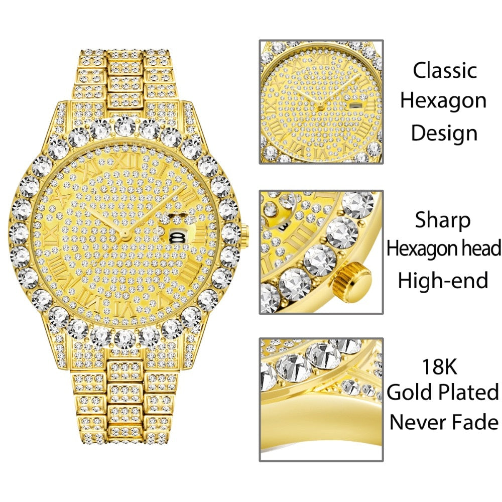 Iced Out Luxury Men's Watch - 18K Gold Plated