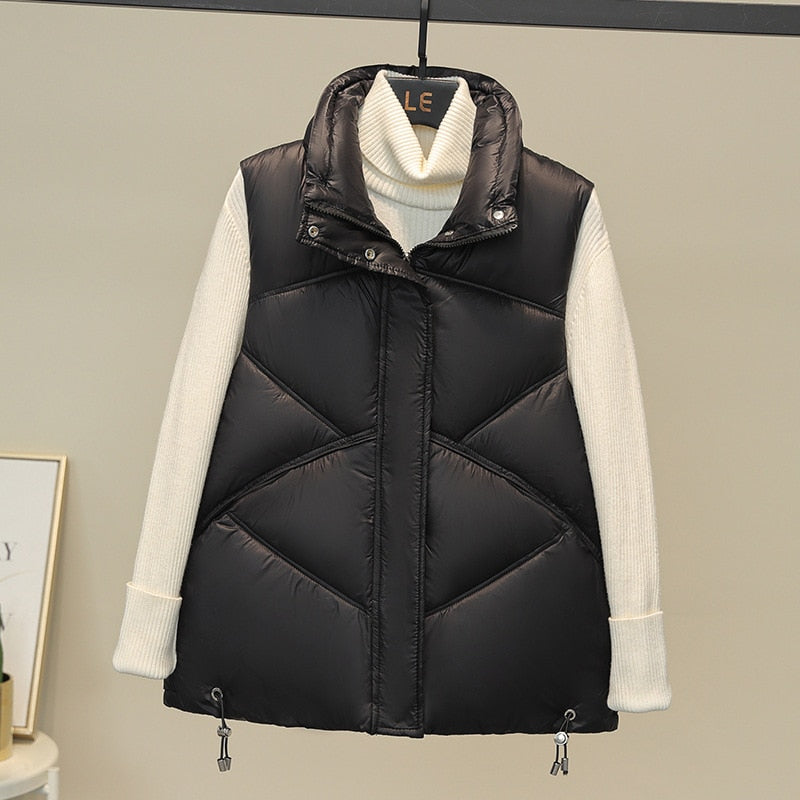 Playful  Stand Collar Vest Coat for Ladies