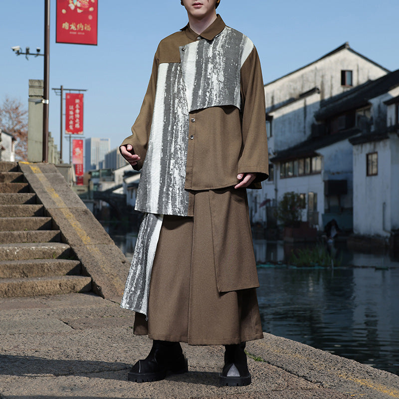 Harajuku Style Tie Dye Irregular Splicing Shirt & Pants Set