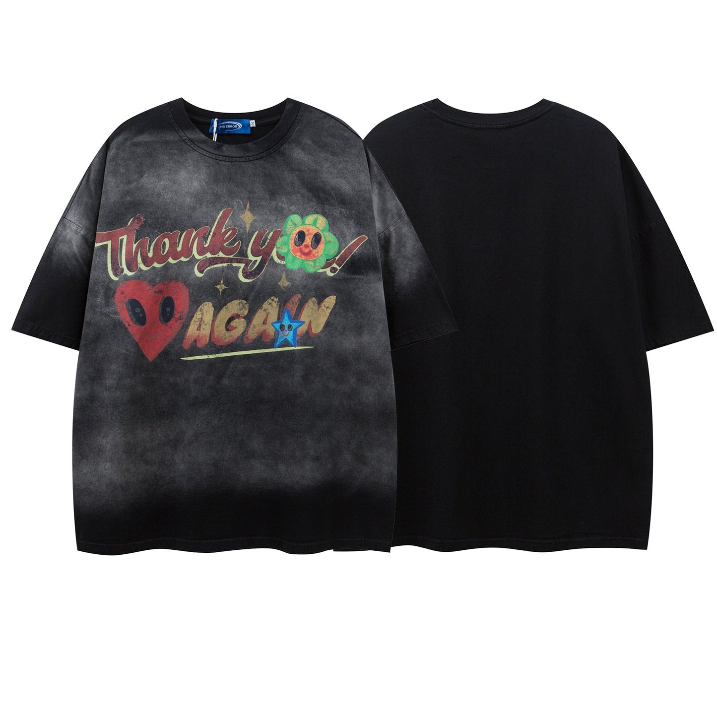 Retro Letter Print Crew Neck T-Shirt - Harajuku Style
