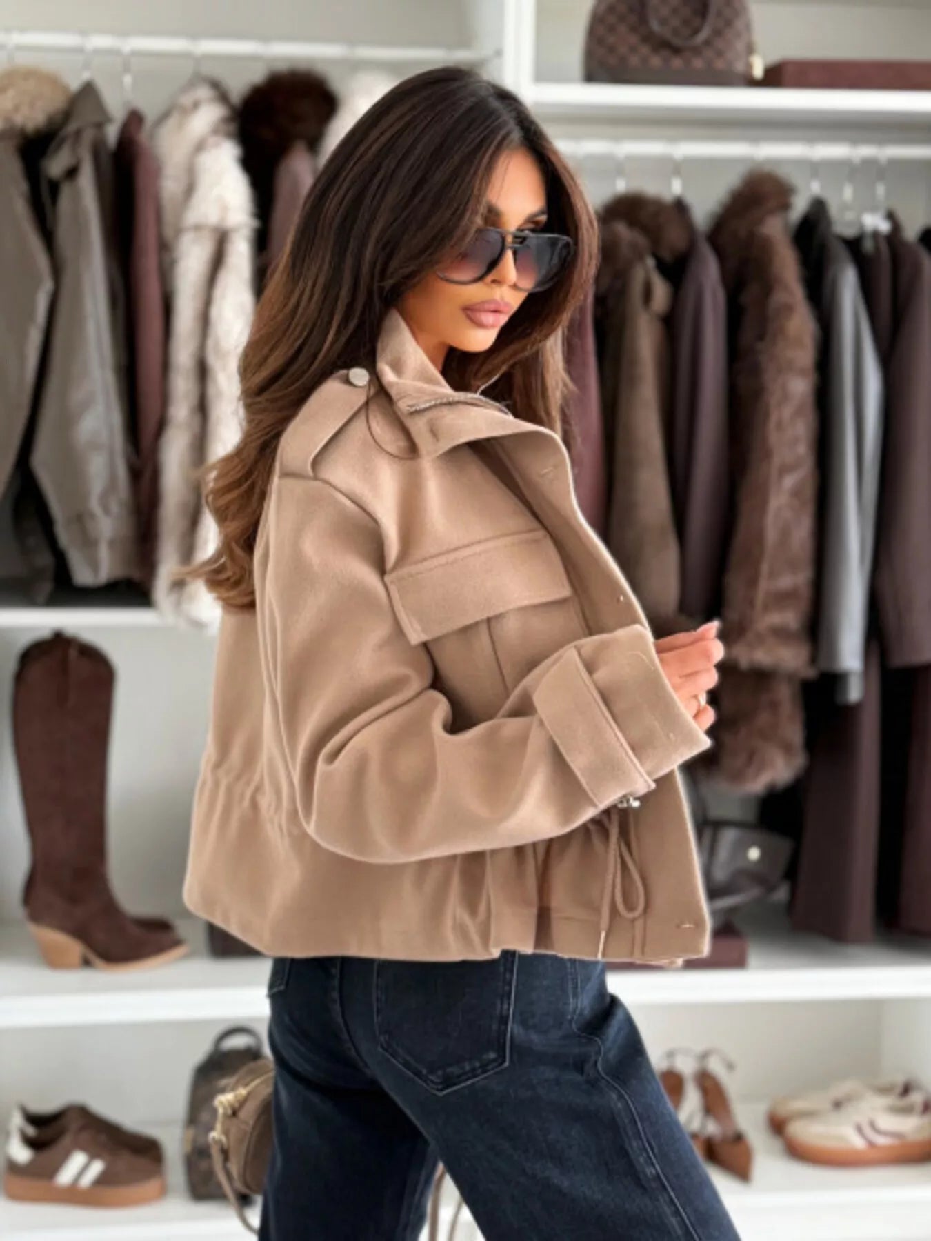 Drawstring Waist Cropped Jacket
