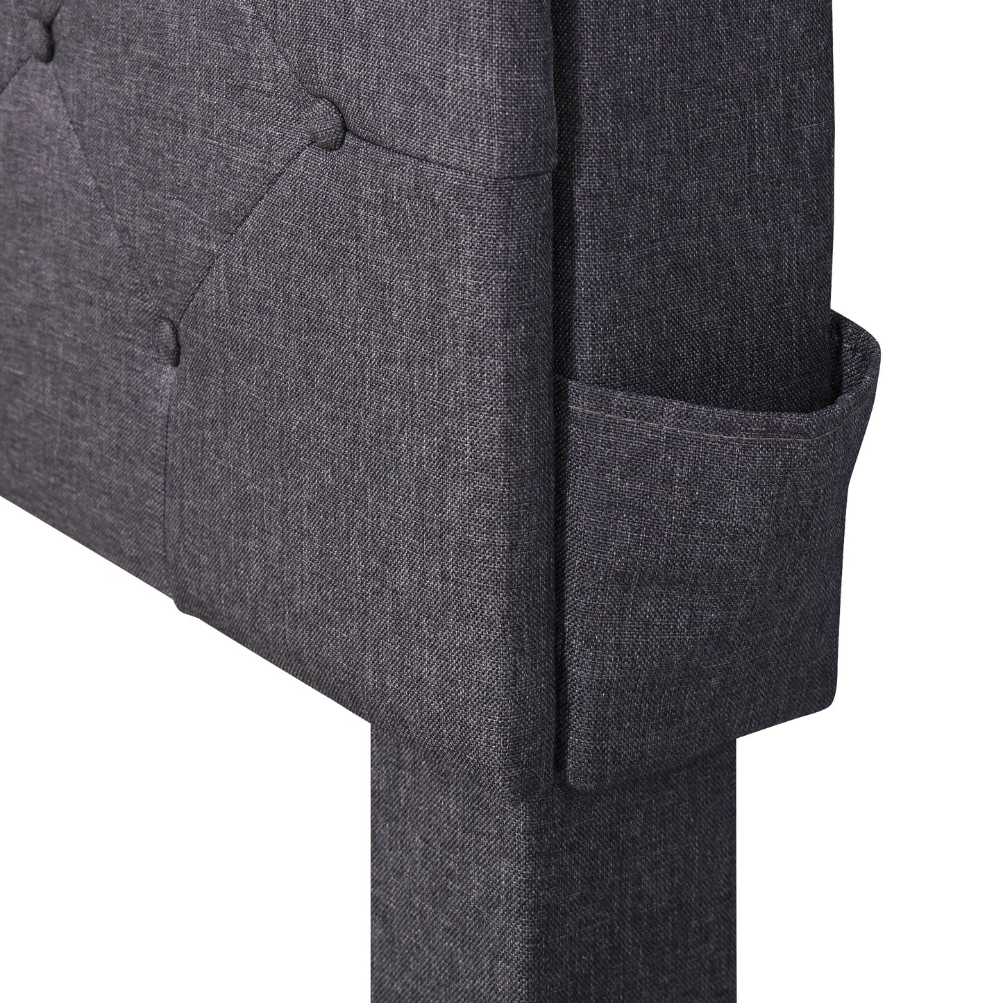 Queen Size Upholstered Platform Bed with Storage Headboard, LED, USB Charging and 2 Drawers Dark Gray