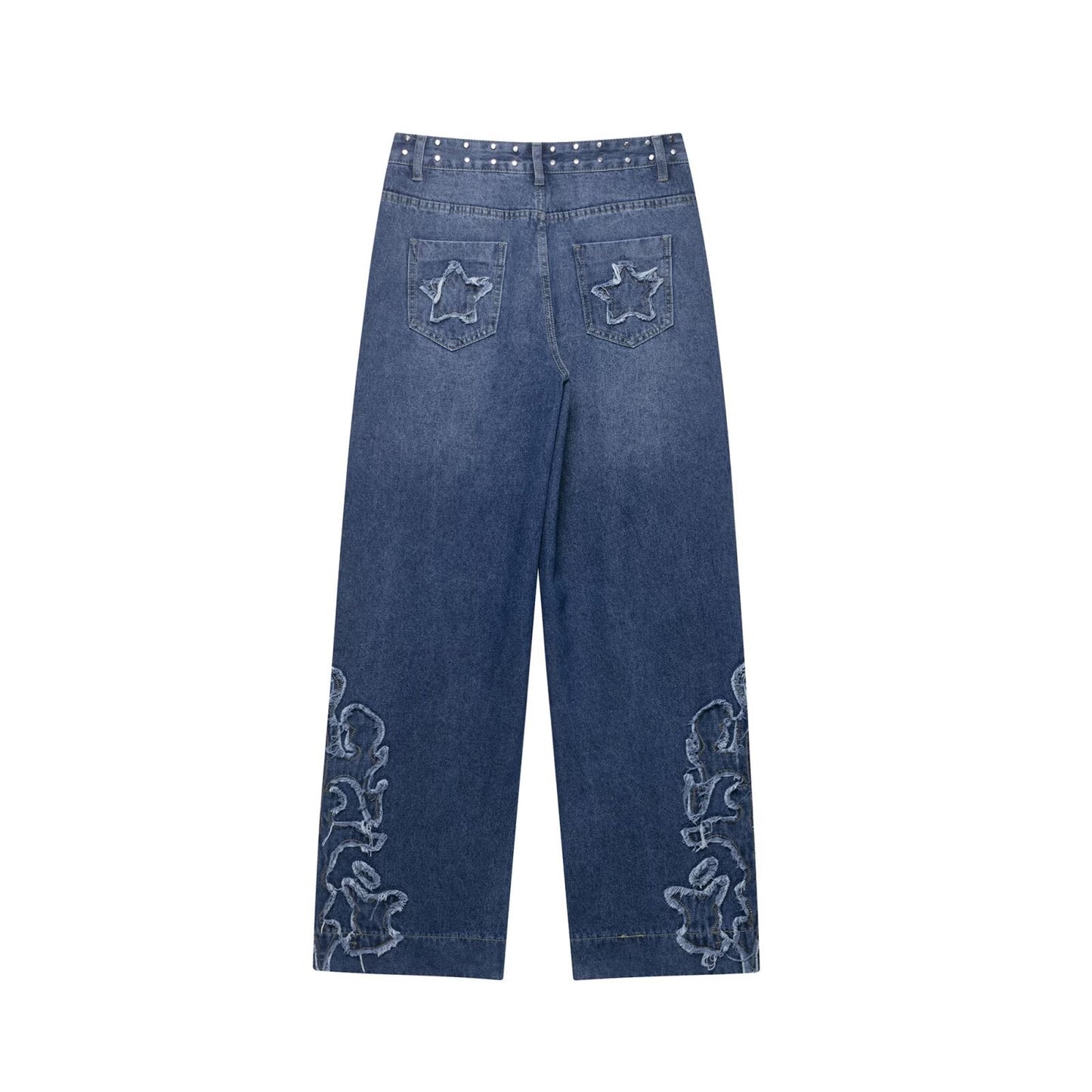 Harajuku Style Women's Studded Embroidered Straight Leg Jeans