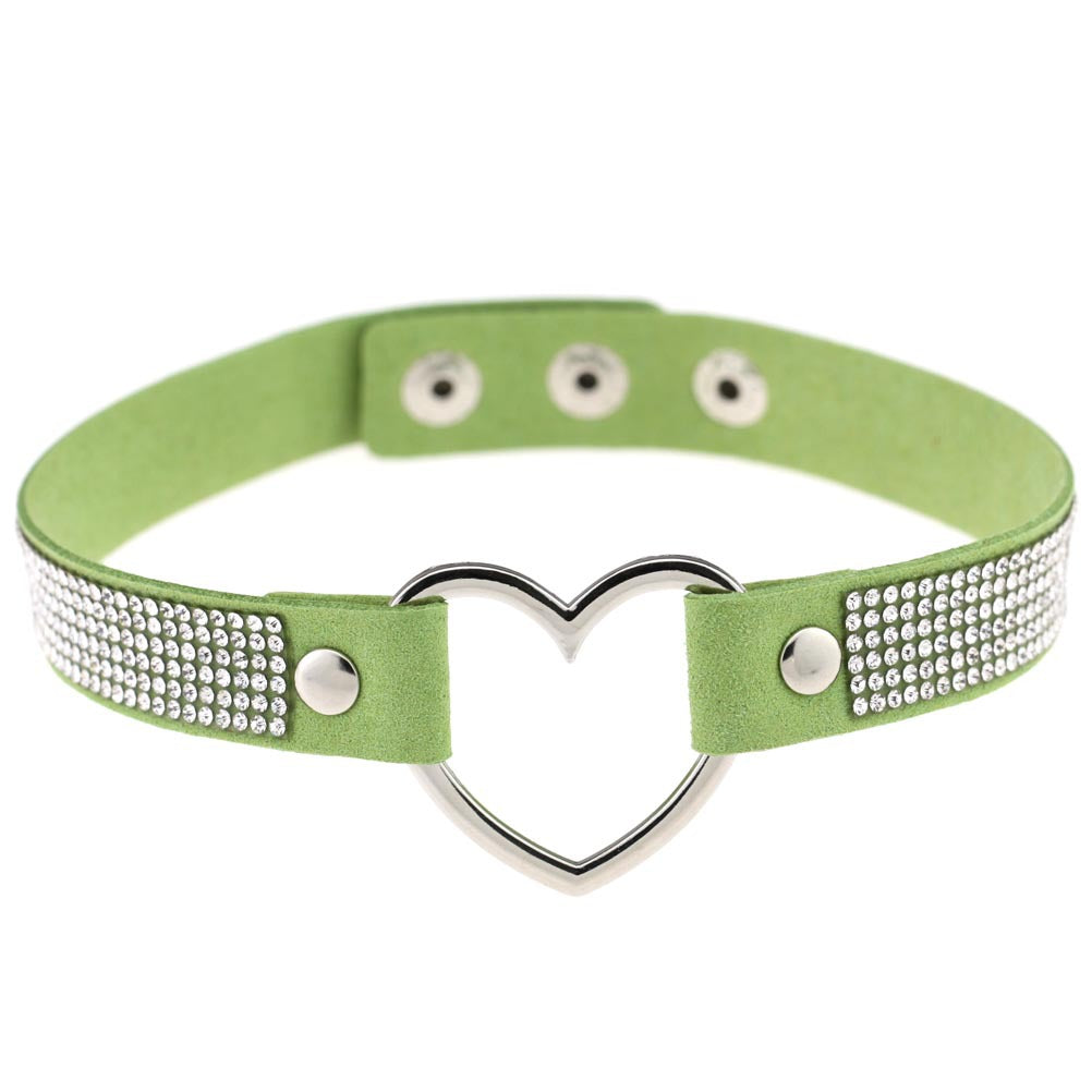 Japan's Harajuku Soft Girl Black Rhinestone Peach Heart Love-Shaped Collar Women's Neck Strap Collarbone Necklace Short