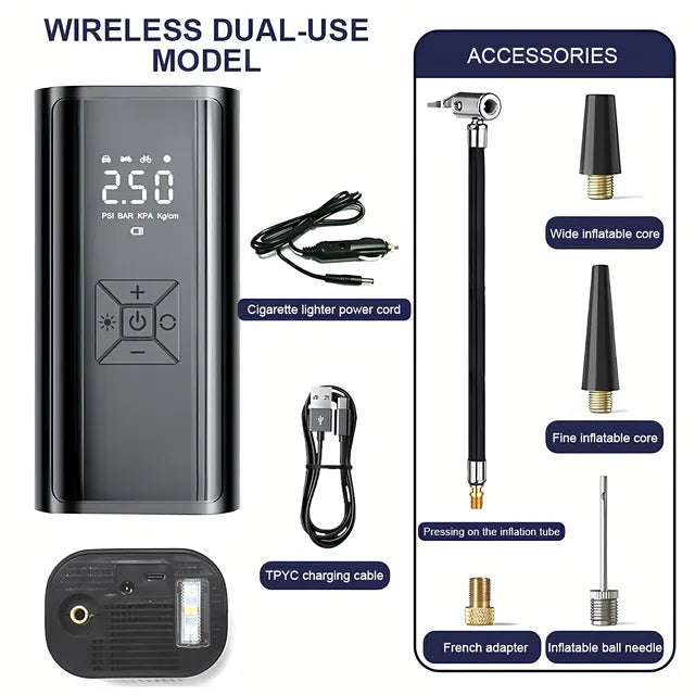 6000mAh Portable Car Air Compressor 12V 150PSI Electric Cordless Tire Inflator Pump for Motorcycle Bicycle Boat AUTO Tyre Balls