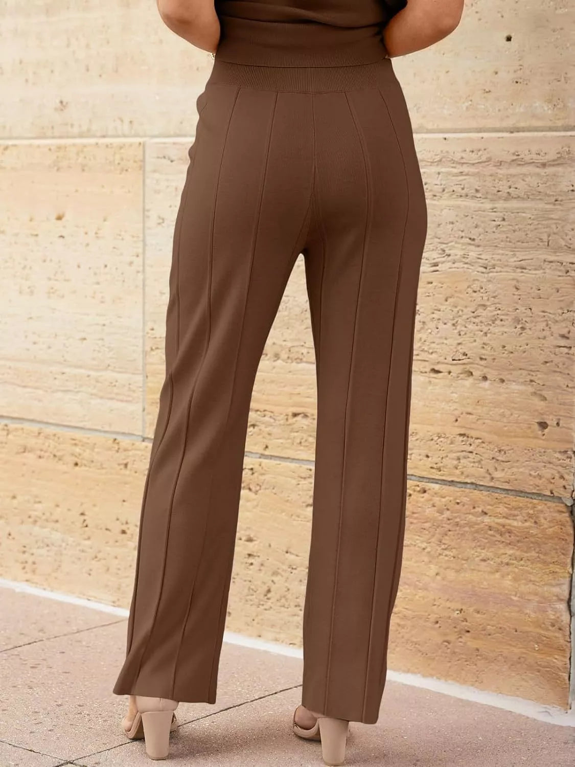 Casual Solid Color Cap Sleeve Top and Pants Knit Set