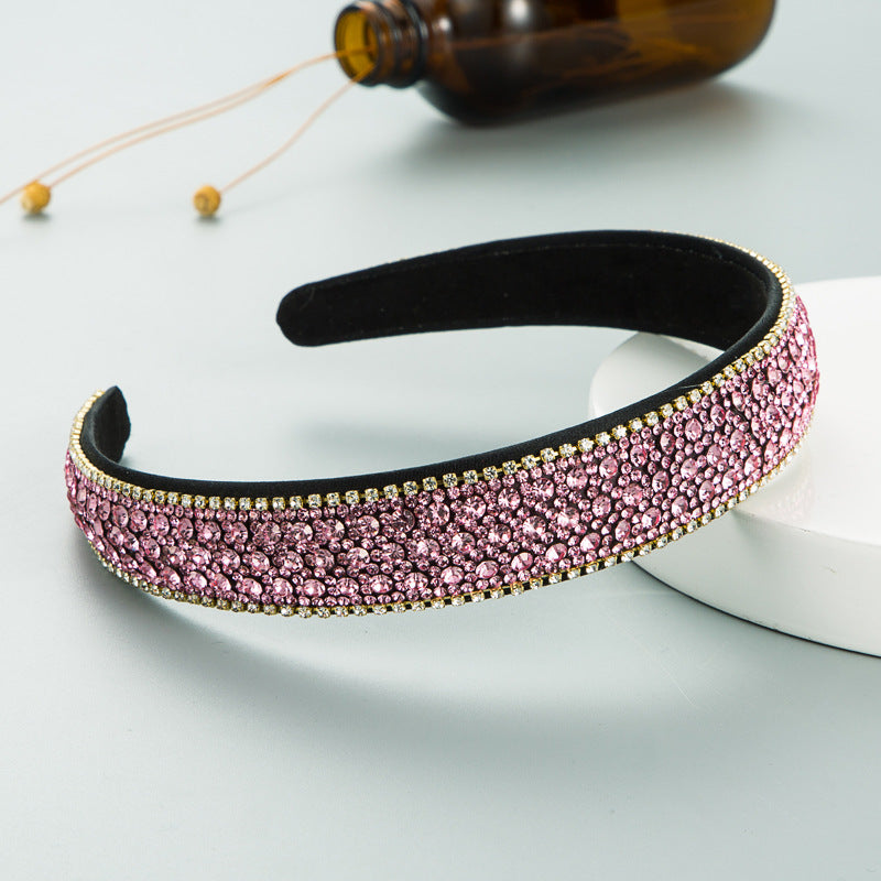 Fashion Net Red Vibrato With The Same Color Full Rhinestones Non-Slip Headband Female Simple Super Flash Korean Style Outing Headwear