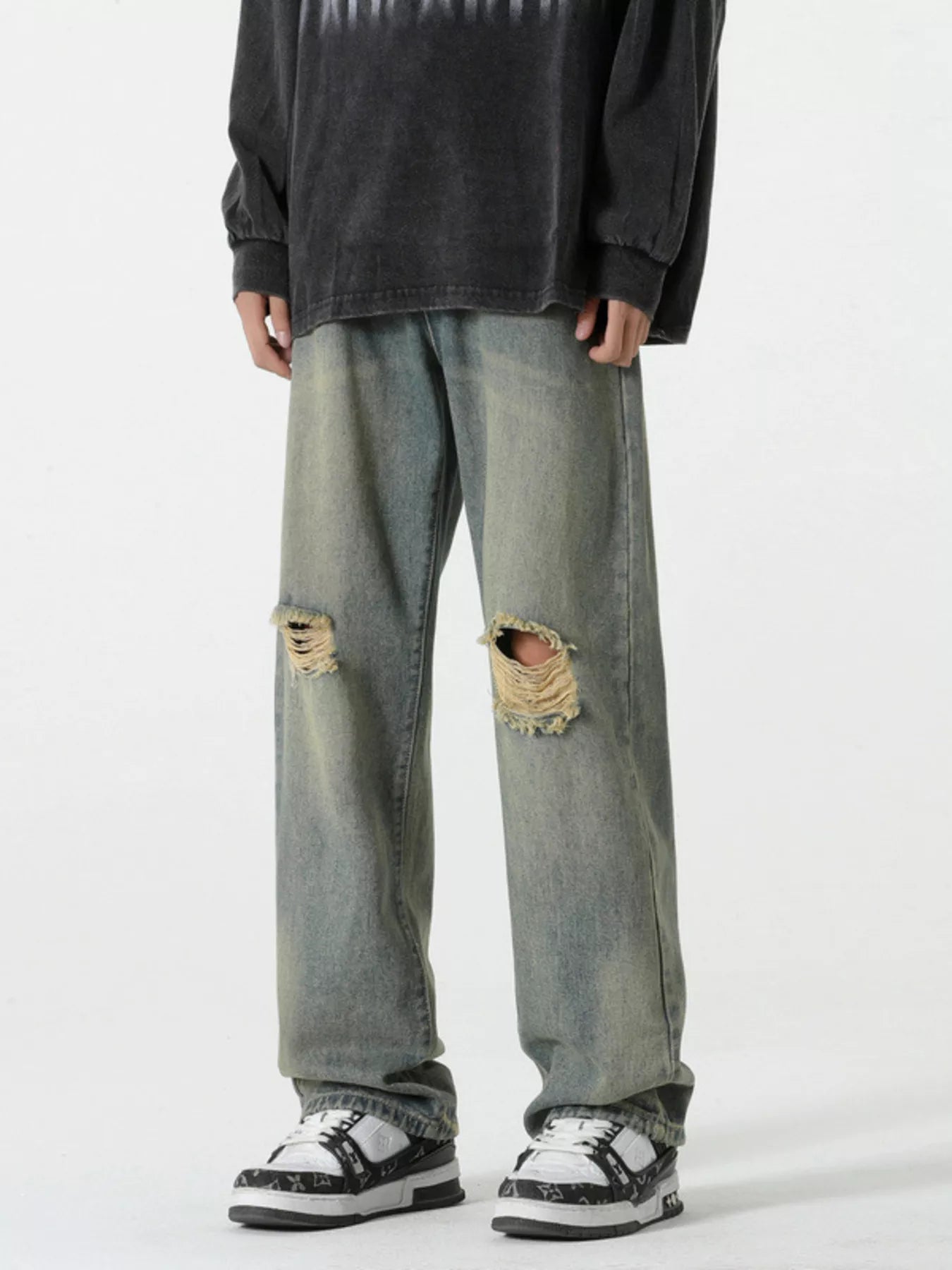 Men's Full Size Distressed Wide Leg Jeans Plus Size