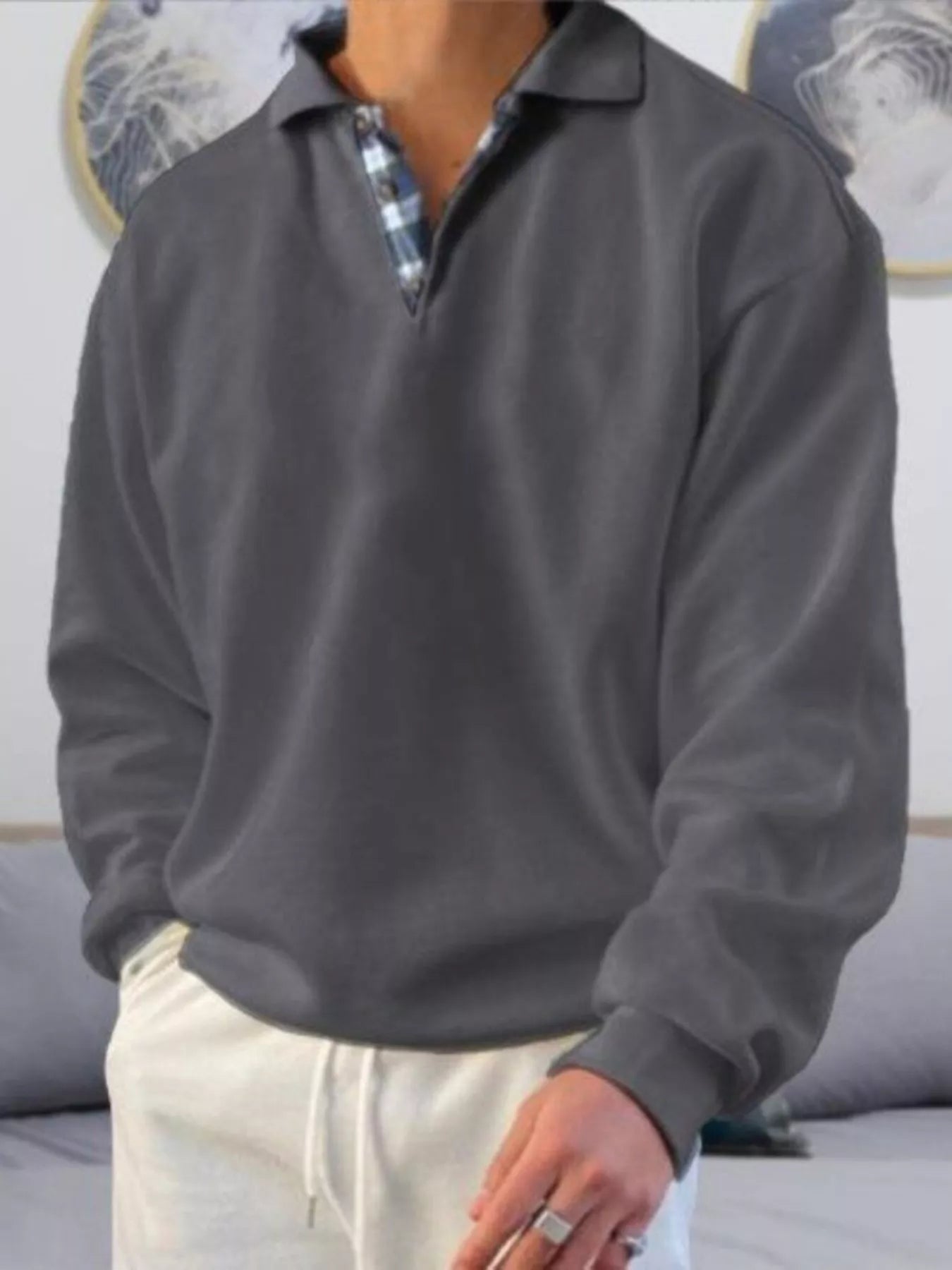 Men's Plus Size Casual Polo Collar Long Sleeve Top