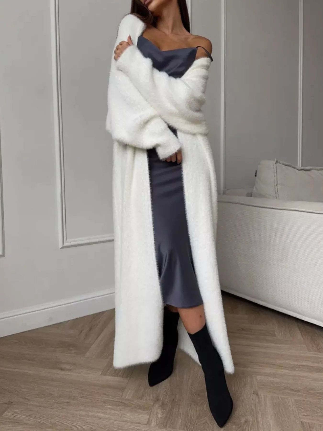 Fuzzy Open Front Longline Cardigan