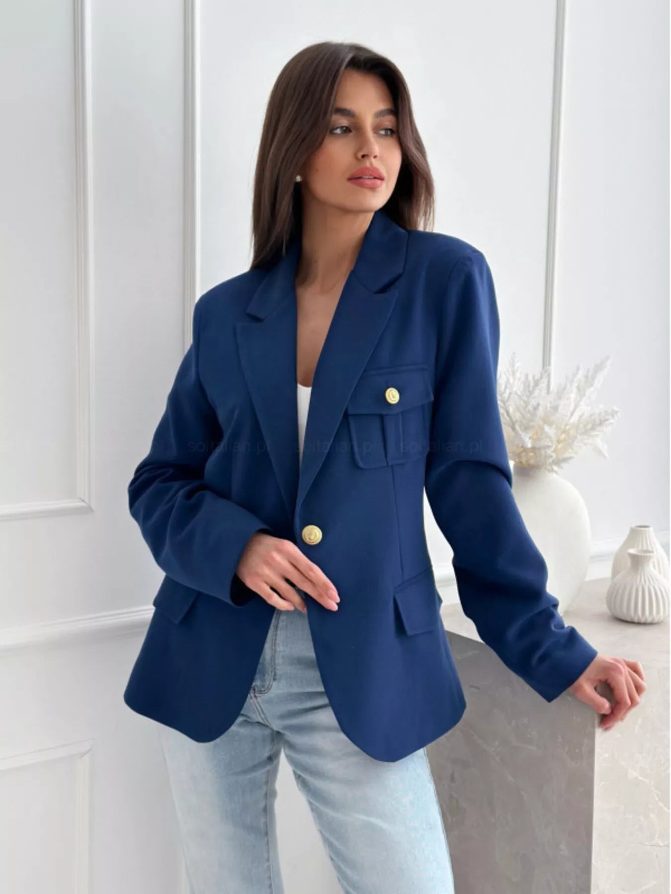 Lapel Collar One Button Blazer