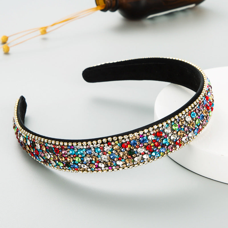 Fashion Net Red Vibrato With The Same Color Full Rhinestones Non-Slip Headband Female Simple Super Flash Korean Style Outing Headwear
