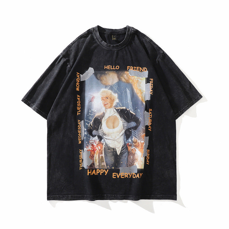 Vintage Distressed Cotton Harajuku Style T-Shirt for Men