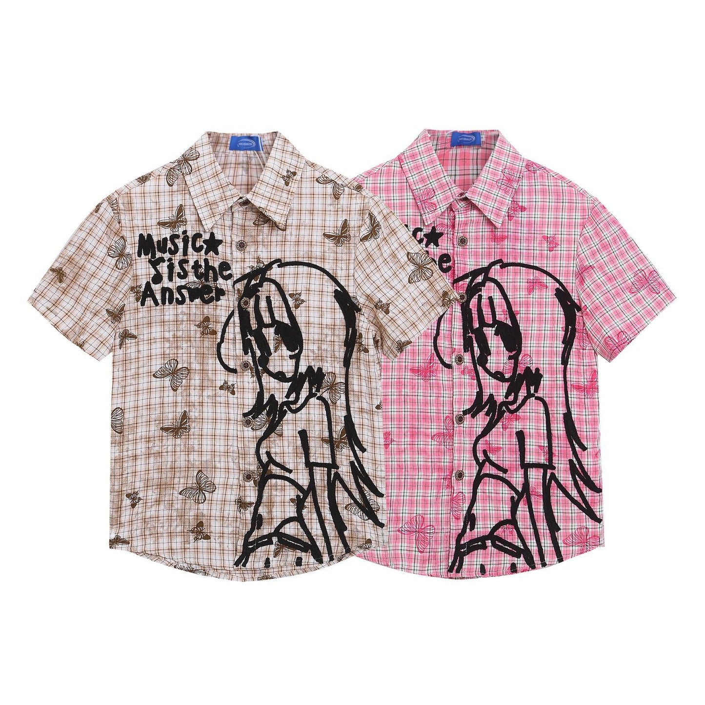 Playful Embroidered Checkered Short Sleeve Shirt for Women