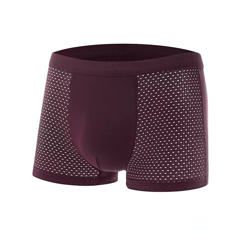 Modal Solid Ice Silk Antibacterial Underwear for Men's Mid Waist Breathable Four Square Corner Underwear
