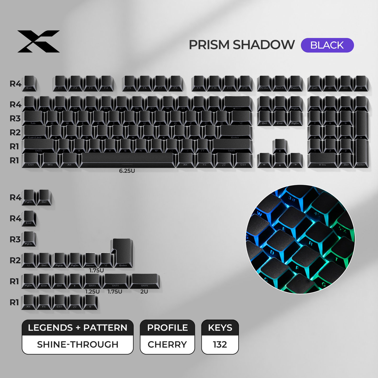 XVX PRISM Shadow Shine-Through Double-Shot Cherry Profile PBT Keycap Set