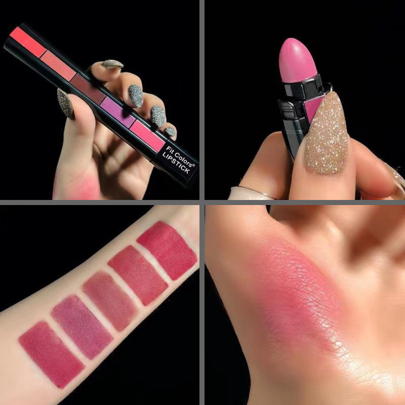Fit Colors Matte 5-Color Lipstick Combination 5 Matte Velvet Color Non-Stick Cup Lip Gloss Lipstick