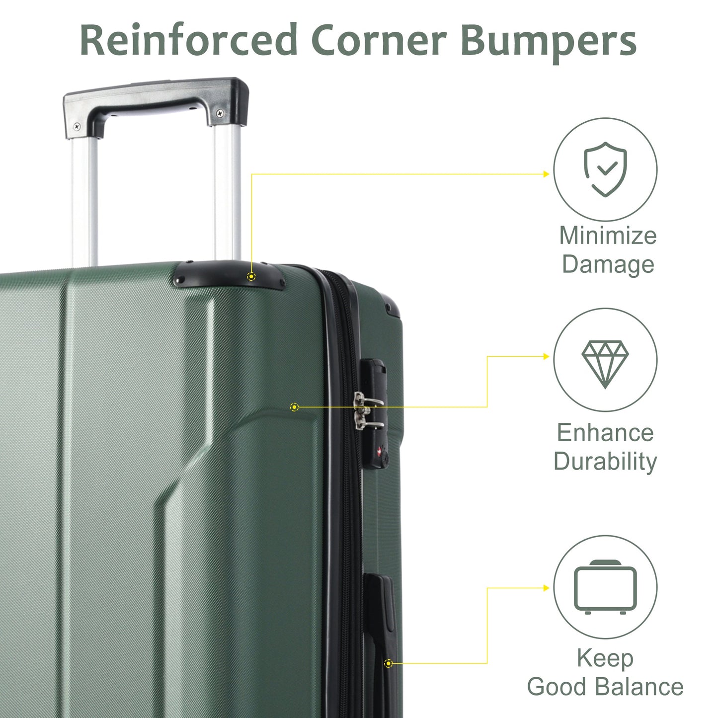 Hardshell Luggage Spinner Suitcase with TSA Lock Lightweight Expandable 28'' (Single Luggage) Green + ABS + 28 Inch
