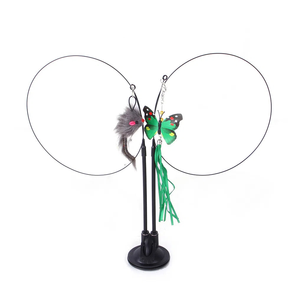 Suction cup cat toy stick that can be attached and held with steel wire multi head interchangeable cat toy and pet supplies
