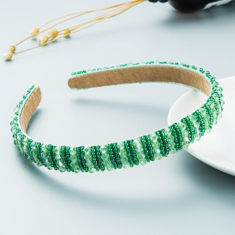 Hair Hoop Hand-Woven Beaded Headband Female Baroque Sponge Hair Bundle Korean Face Wash Hair Accessories