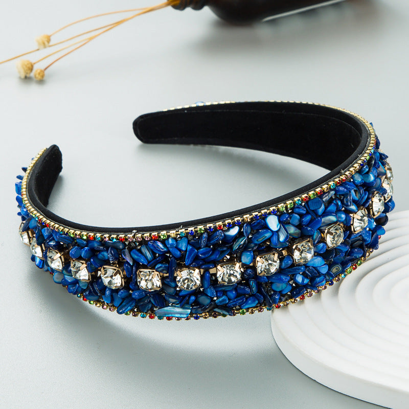 Fashion Design Colorful Turquoise Set Diamond Wide Edge Fabric Candy Color Headband Versatile Headwear