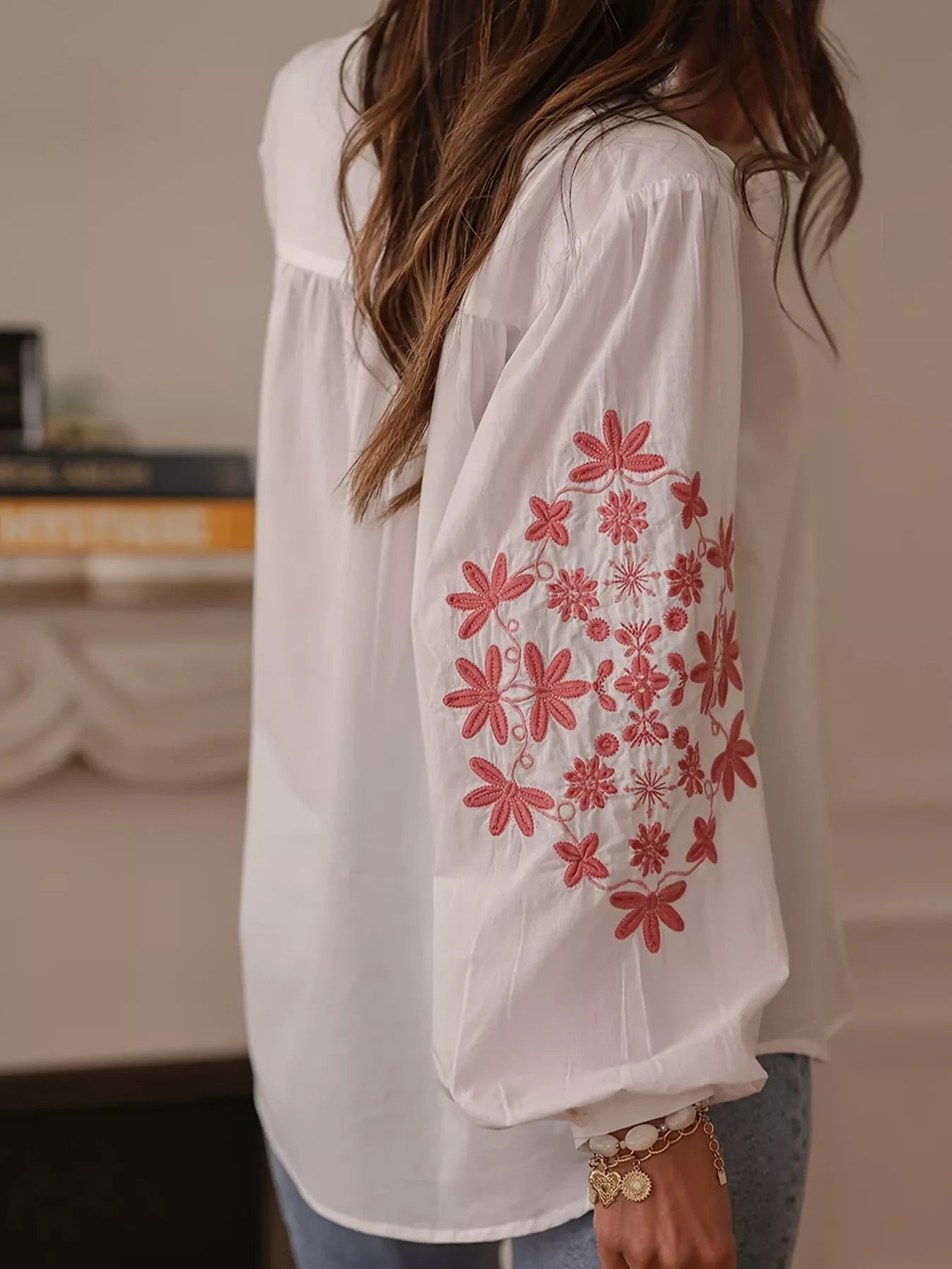 Embroidered Button Up Long Sleeve Shirt