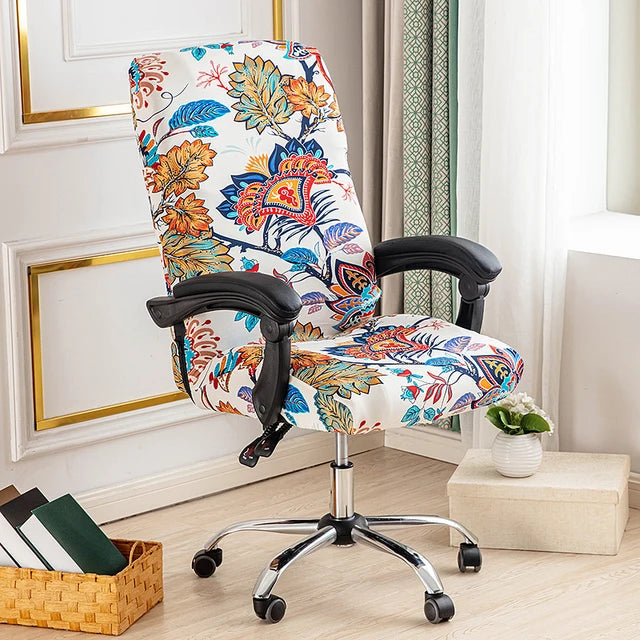 Stretch Printed Computer Office Chair Covers Soft Fit Universal Desk Rotating Slipcovers Removable Washable Anti-Dust Spandex