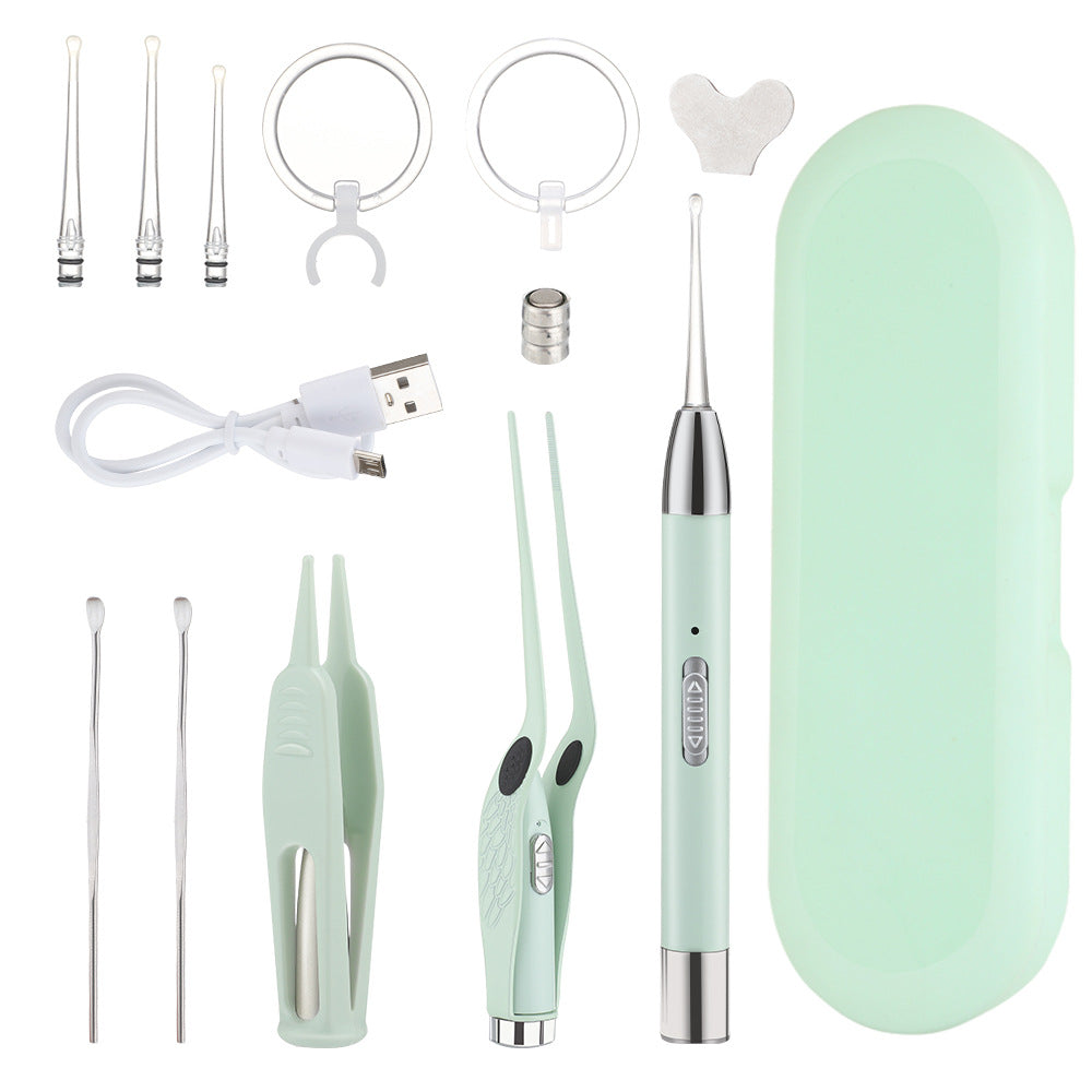 Illuminated Ear Scoop Ear Cleaner Pick Earmuff Ear Pick Visual Ear Scoop Children's Luminous Earwax Tweezers Set