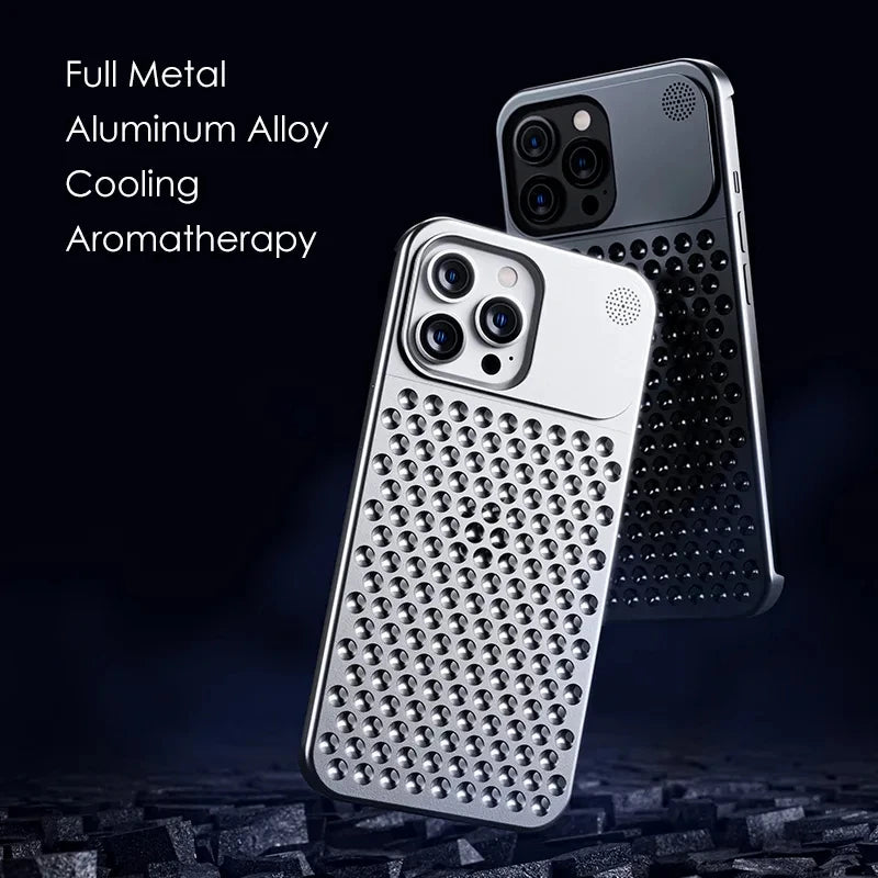 Metalen Warmteafvoer Telefoonhoes Voor Iphone 13 12 14 15 Pro Max Plus Koelende Geur Randloze Holle Aluminium Schokbestendige Hoes