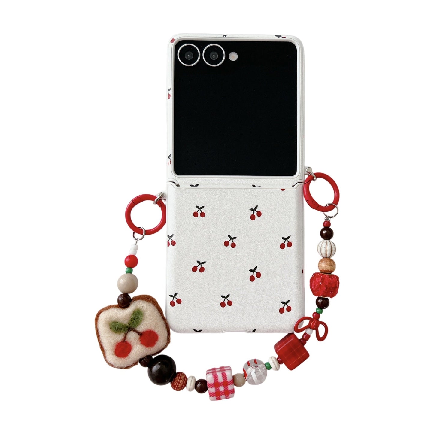 White Background Korean Style Cherry Phone Case for Samsung Z Flip 7/5/6/4 Foldable Protective Shell Compatible with Oppo and Huawei