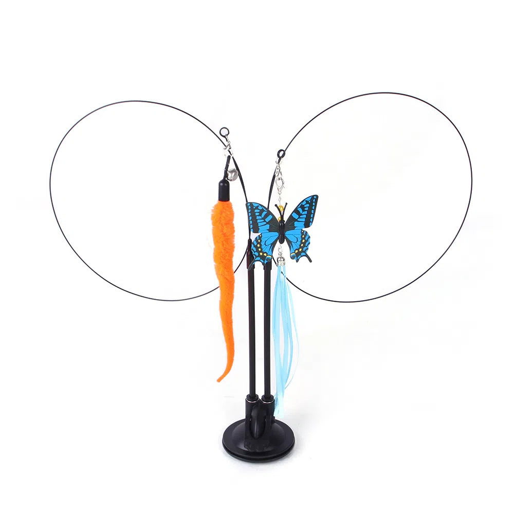 Suction cup cat toy stick that can be attached and held with steel wire multi head interchangeable cat toy and pet supplies