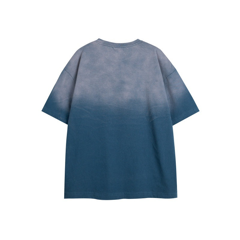 Harajuku Style Washed Gradient Letter Embroidered T-Shirt