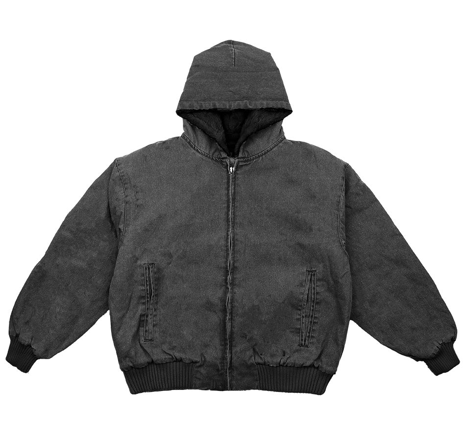 Aged Canvas Hoodie with Fur