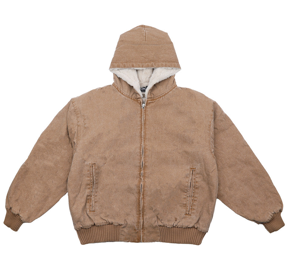 Aged Canvas Hoodie with Fur