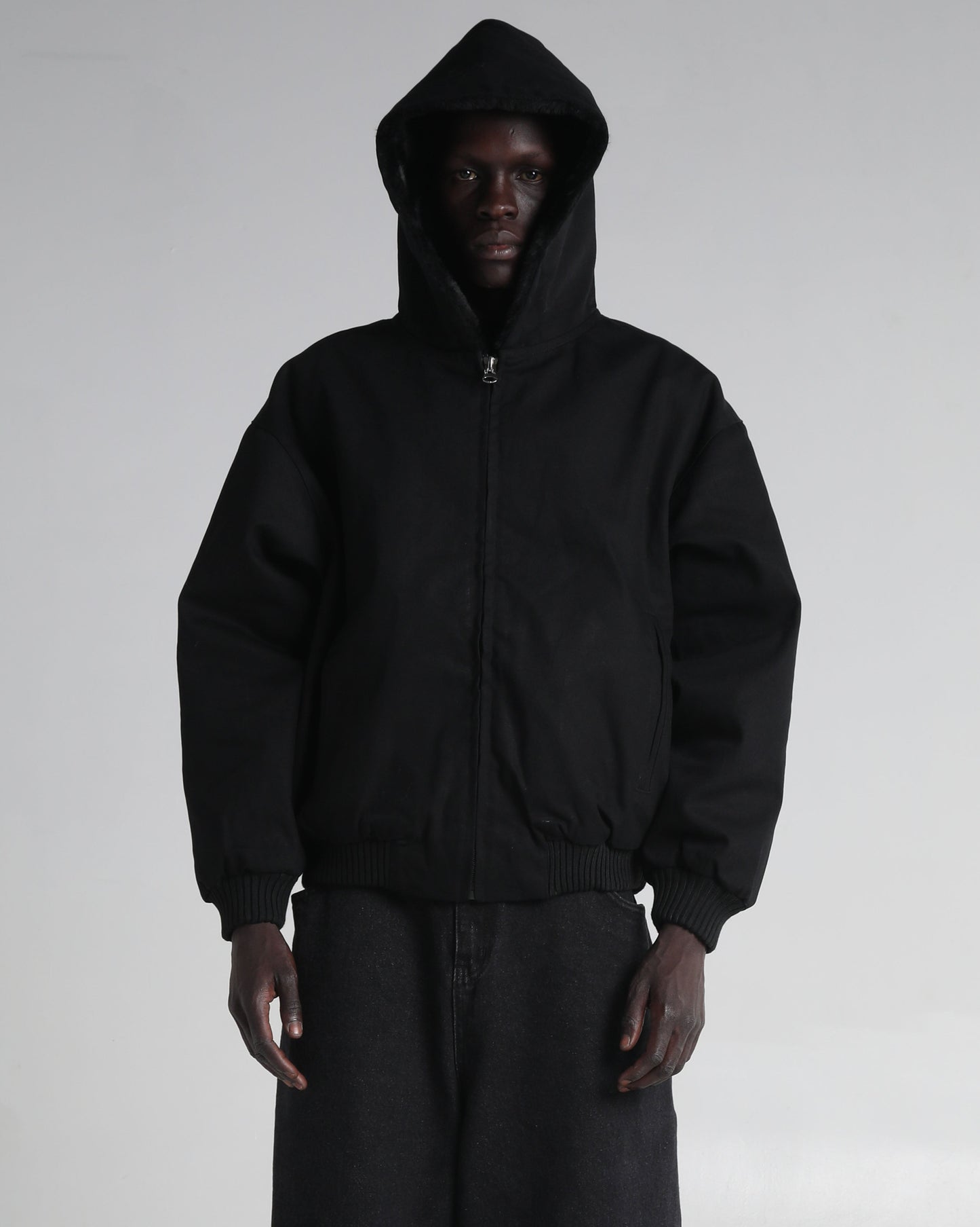 Aged Canvas Hoodie with Fur