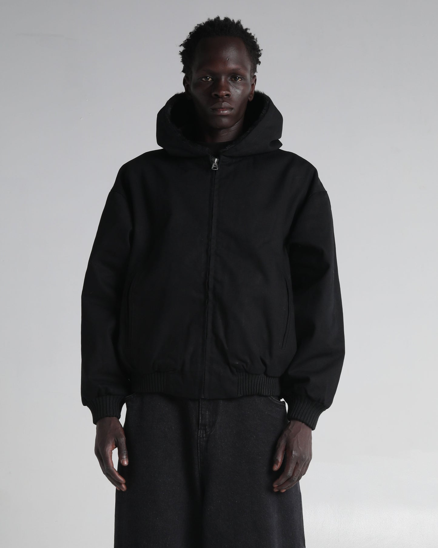Aged Canvas Hoodie with Fur
