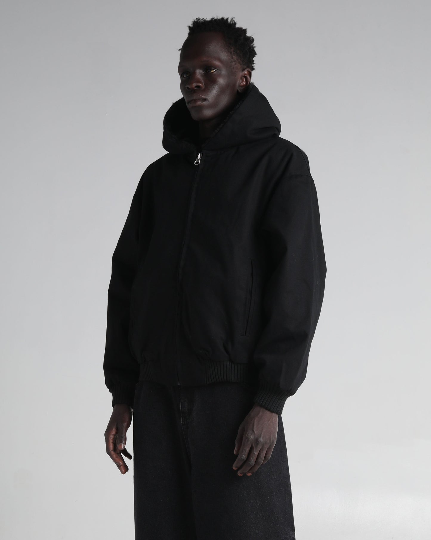 Aged Canvas Hoodie with Fur