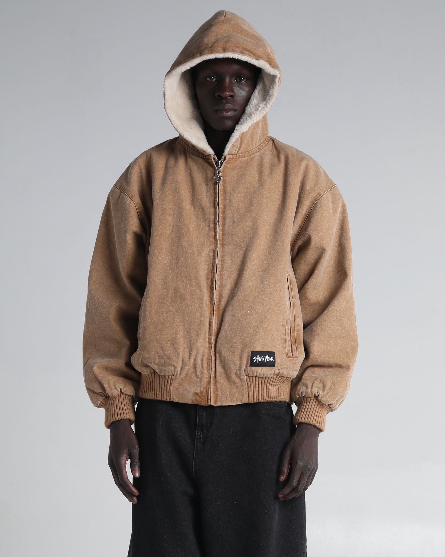 Aged Canvas Hoodie with Fur