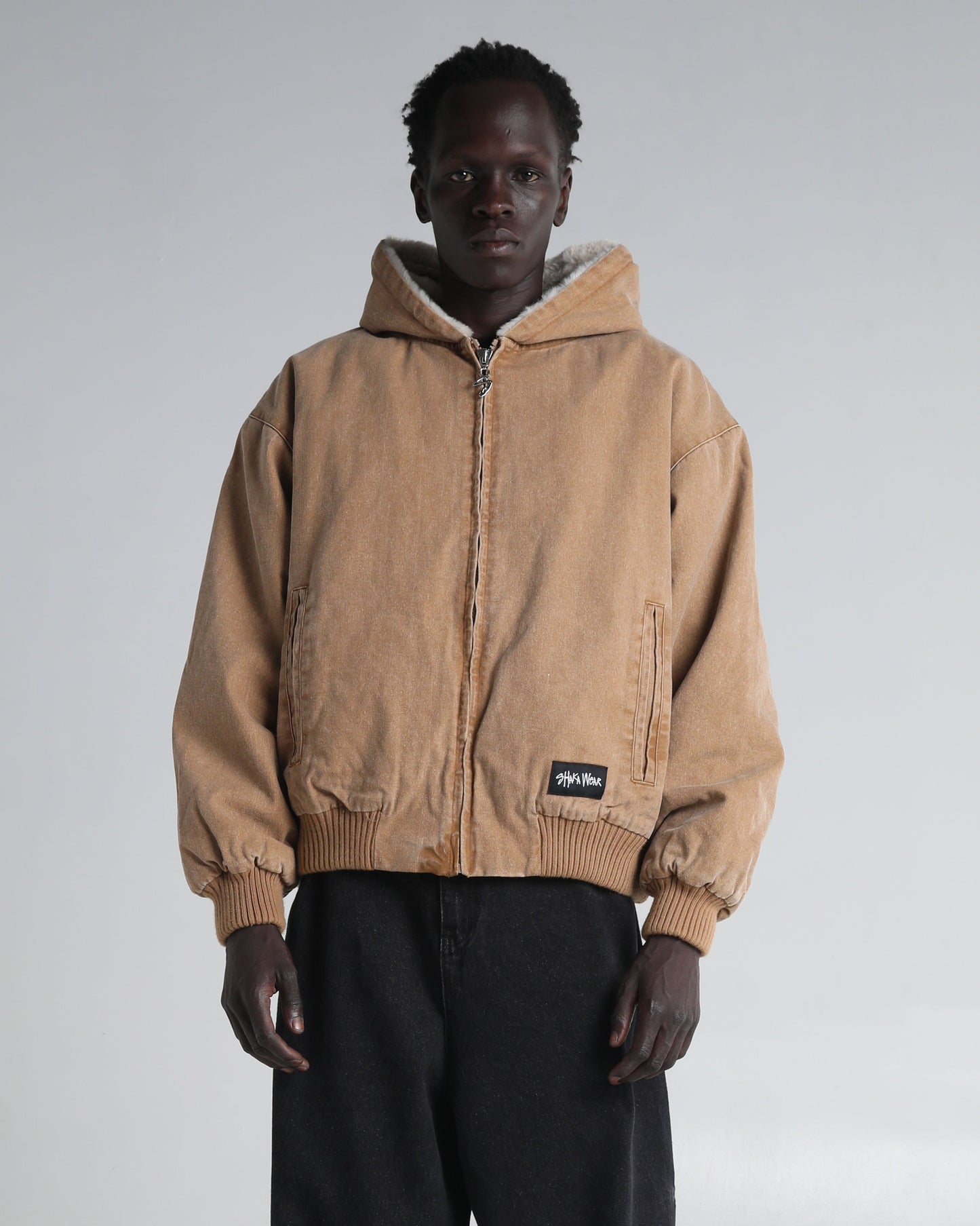 Aged Canvas Hoodie with Fur