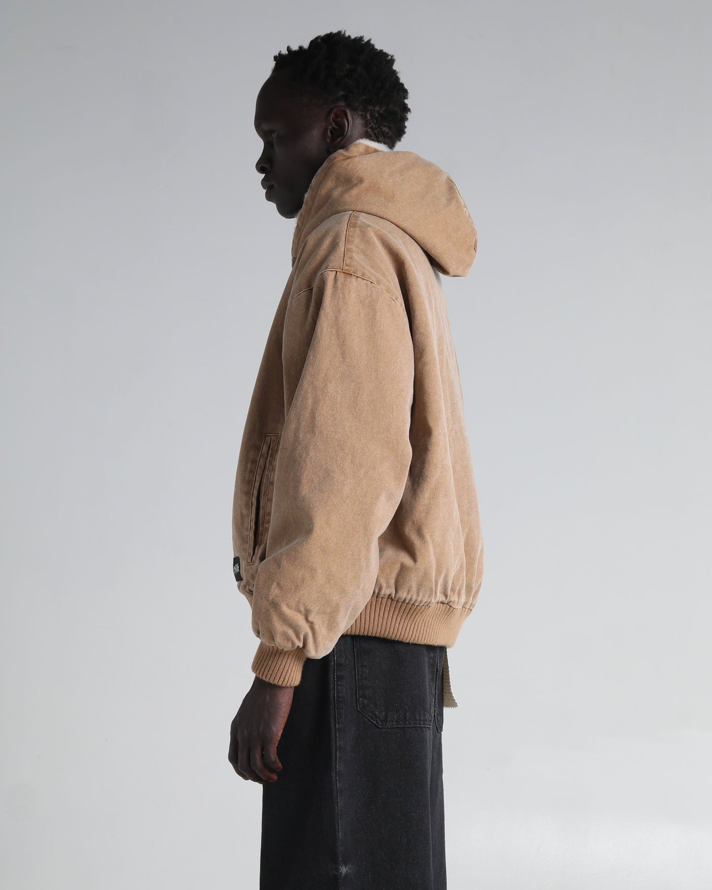 Aged Canvas Hoodie with Fur