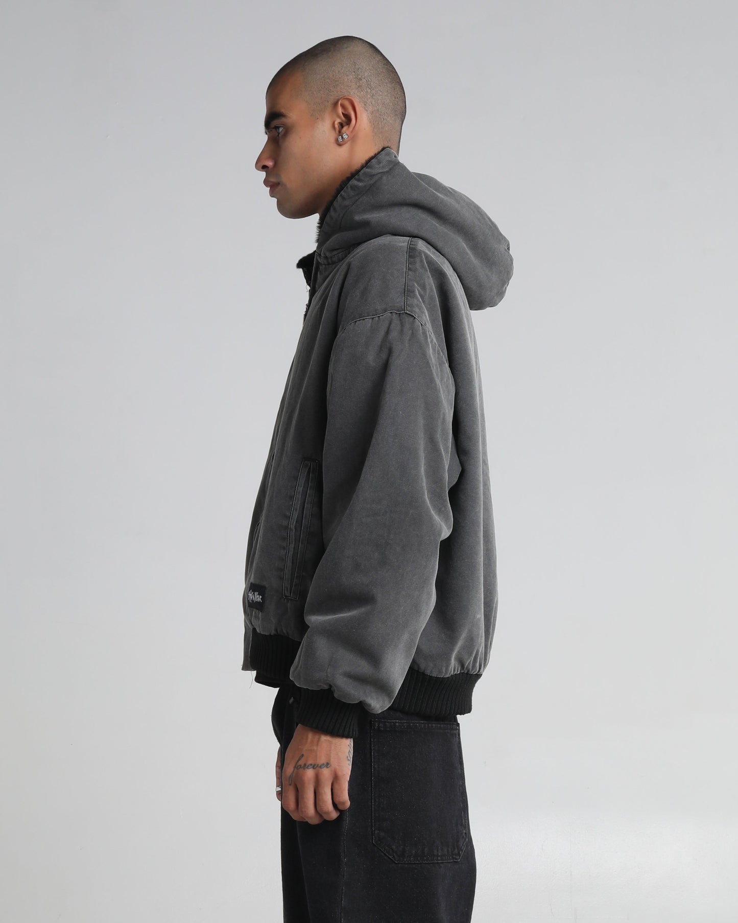 Aged Canvas Hoodie with Fur