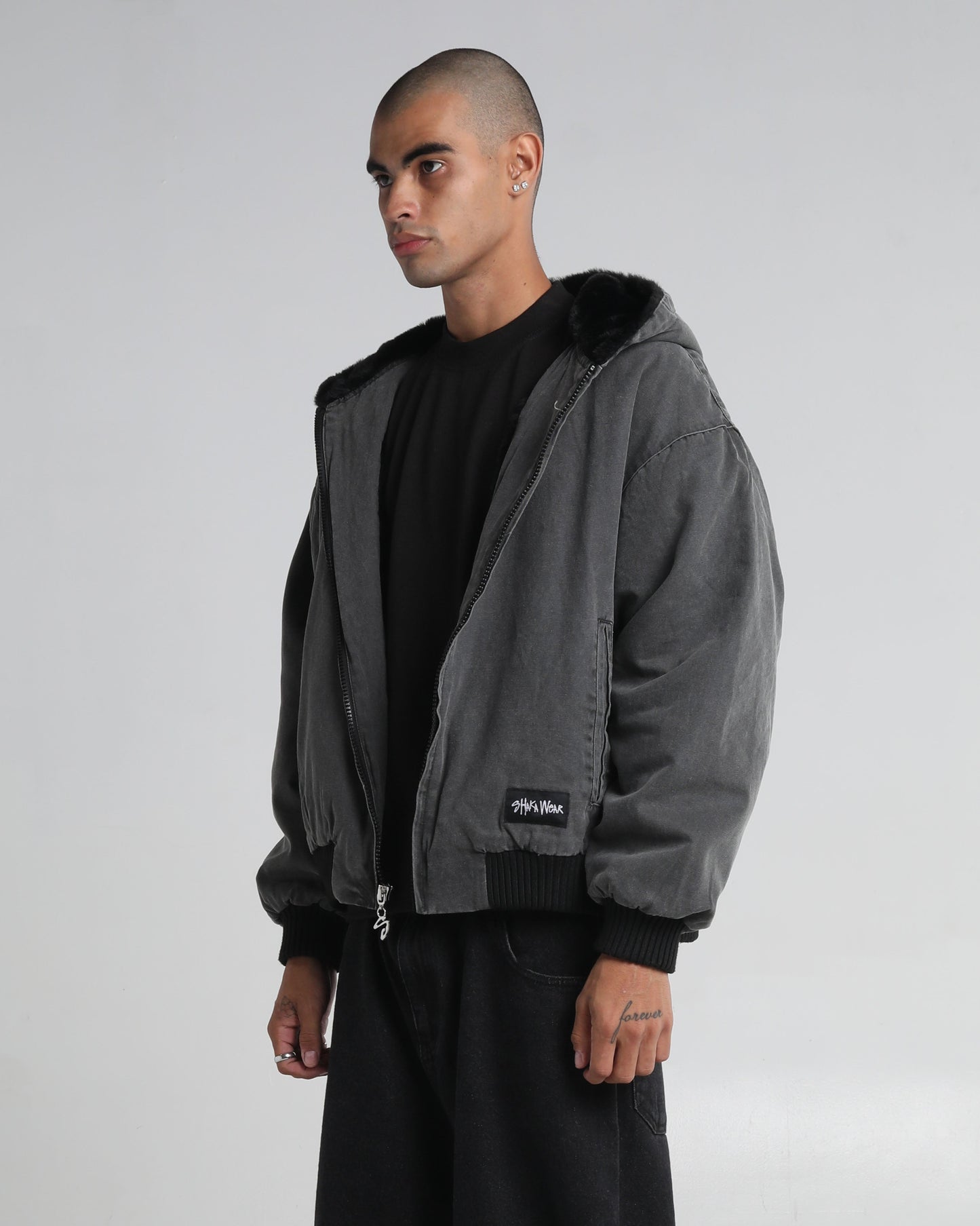 Aged Canvas Hoodie with Fur