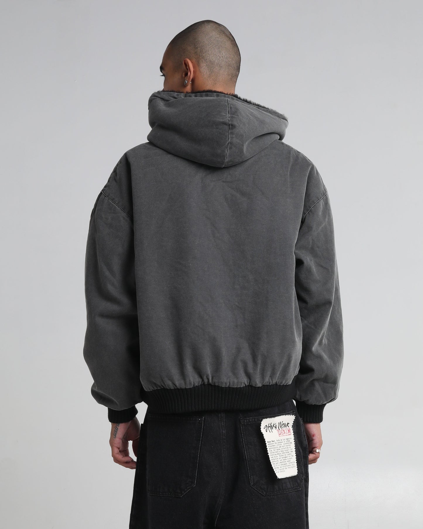 Aged Canvas Hoodie with Fur
