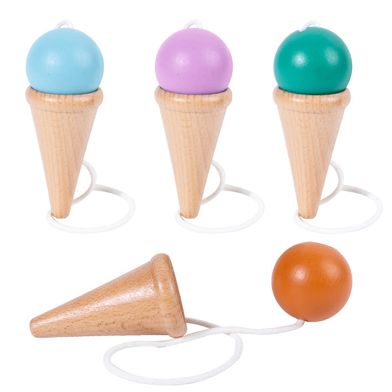 Hand eye coordination traditional toy wooden skill cup sensory integration training throwing and catching ball
