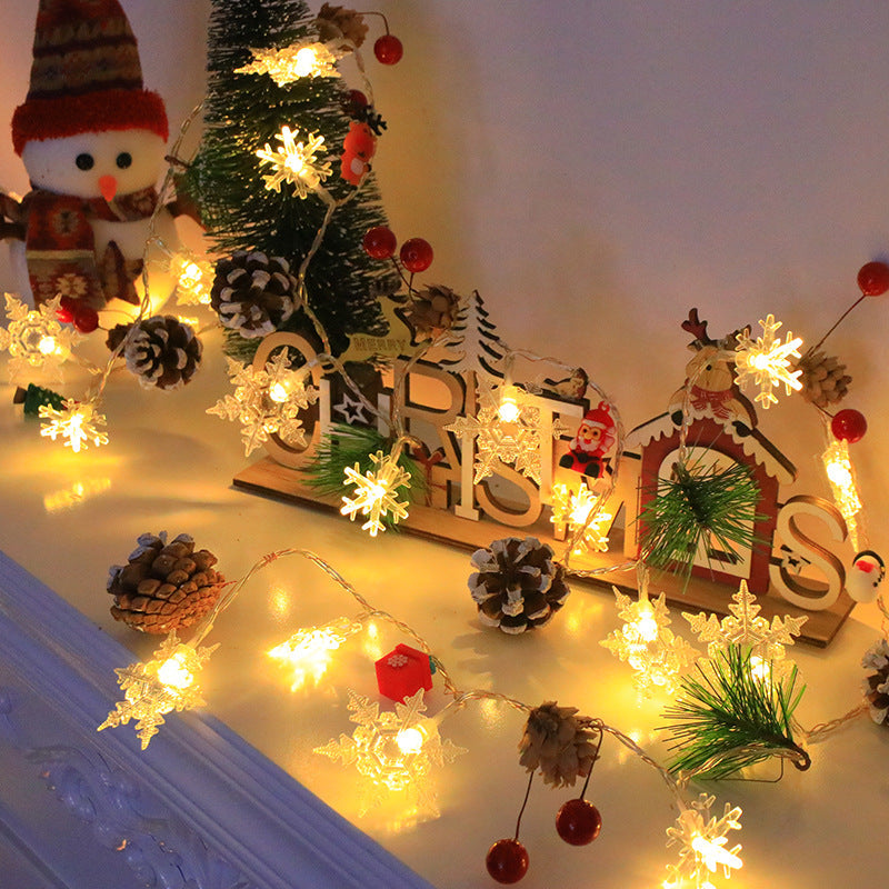 Snowflake Pinecone Christmas Wreath Light String Bell Pine Needle Red Berry Doll Staircase Decorative Light